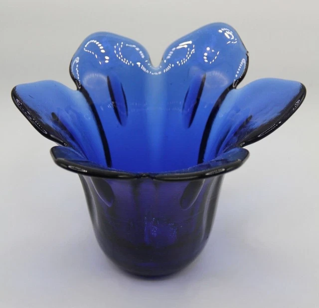 Cobalt Blue Recycled Glass Candle Holder Vase Flower Petal Spain