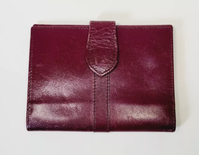 Vtg Bond Street Burgundy Leather Card Holder Bifold Mini Wallet 2 Pocket Snaps