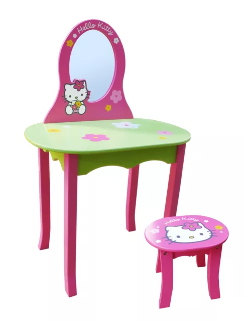 Coiffeuse avec Tabouret Hello Kitty en bois - NEUVE