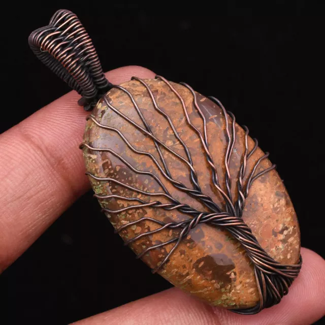 Pendentif bijoux faits à la main en pierre précieuse bronze emballé fil de...