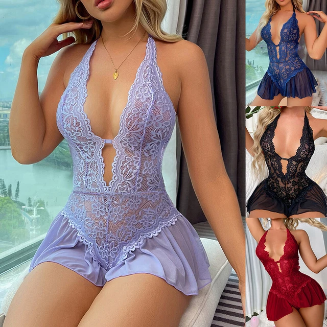⭐️️Womens Sexy Lace Babydoll See Throu Bodysuit Lingerie Leotard Teddy Nightwear