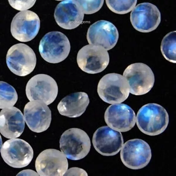 3Mm-10Mm Natural Blue Flashy Rainbow Moonstone Round Cut Faceted Loose Gemstone