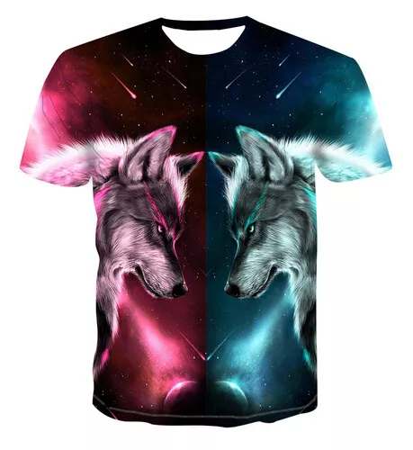 New Galaxy  Wolf Couple Casual Women Men T-Shirt 3D Print Short Sleeve Tee tops