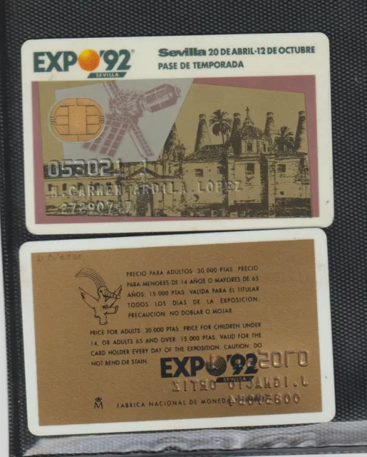 España Expo 92 Sevilla Tarjeta Pase de Temporada año 1992 (GH-882)