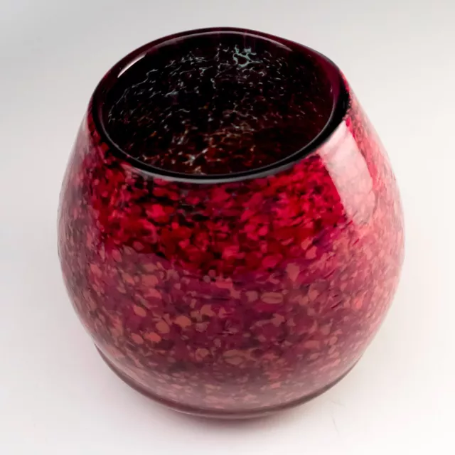 Small Red Orange Hand Blown Glass Bowl. Pontil Mark, Italian Style Art Glass
