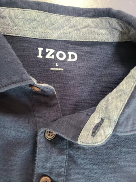 IZOD POLO SHIRT Mens Size L Navy 3 Button Short Sleeve Pocket Logo ...