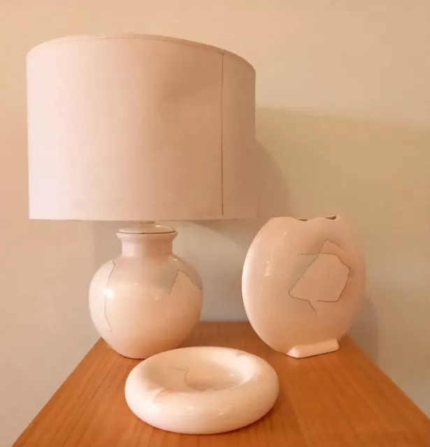 Retro 1990s Pink Lamp Ashtray Vase Home Decor Set Retro Ceramic Home Decor