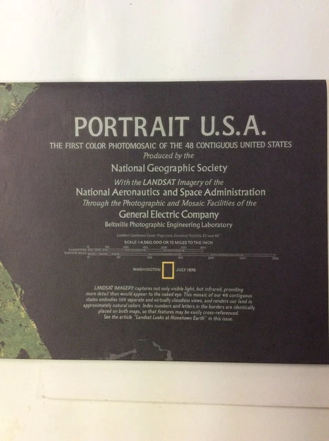 Vintage July 1976 National Geographic Map Portrait USA Poster U.S.A
