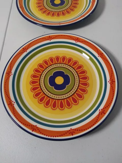 Pier 1 Imports Mexicali Salad Plate 9" Blue Orange Green Glazed Ironstone Lot 2