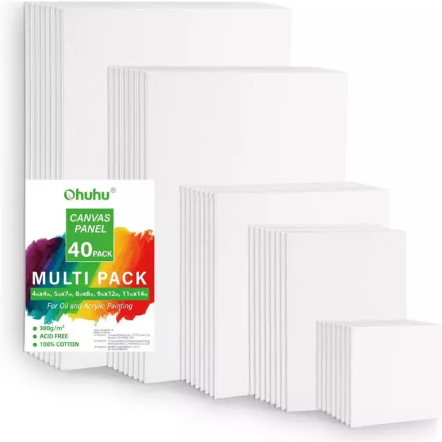 Canvas Panels Multi Pack, 4x4, 5x7, 8x8, 9x12, 11x14, Set of 40(8 of Each)