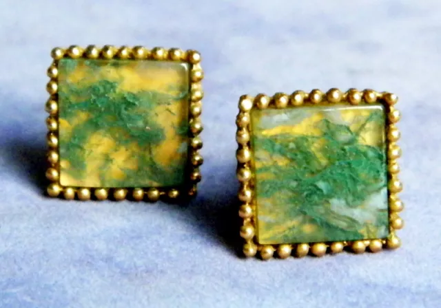 Vintage 1950'S Moss Agate Cufflinks By Don Loper