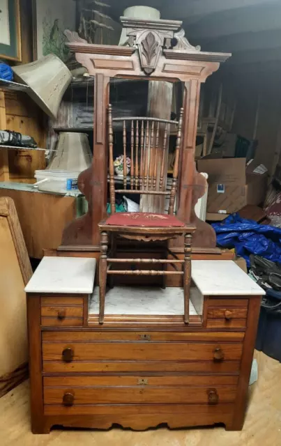 Antique Walnut EAST LAKE Victorian Dresser/Vanity American 1880 W/Mirror Frame