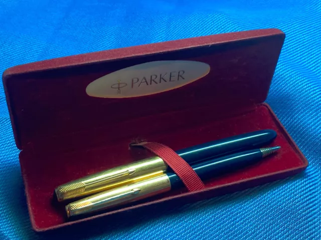 💥 Rare Vintage Parker 51 Fountain Pen Green / Gold Cap USDE In Good Nib F  14K
