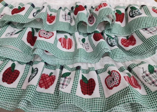 Vintage Red Delicious Apple  Window Valance Set of 3 Ruffled Curtains 48"×12"