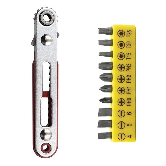 Mini llave de trinquete con mango de destornillador de cabeza plana y juego de brocas de transmisión
