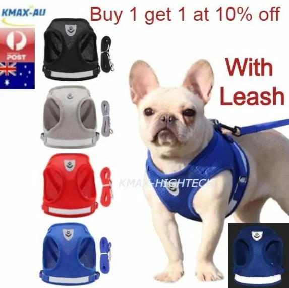 Reflective Dog Cat Pet Harness Leash Vest Mesh Puppy Soft Adjustable Clothes