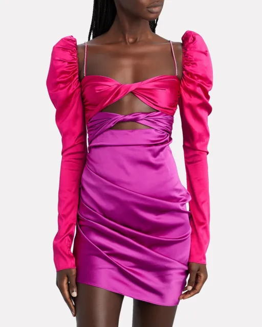 The Bar Silk Twist Dress Pink Purple Silk Mini Satin Cut Out Revolve 4 NWOT $495
