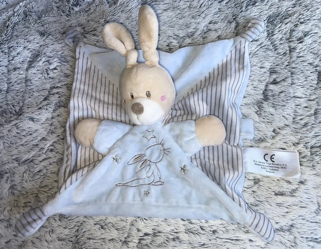 Doudou Plat Carré Lapin Bleu Étoiles Argentés Simba