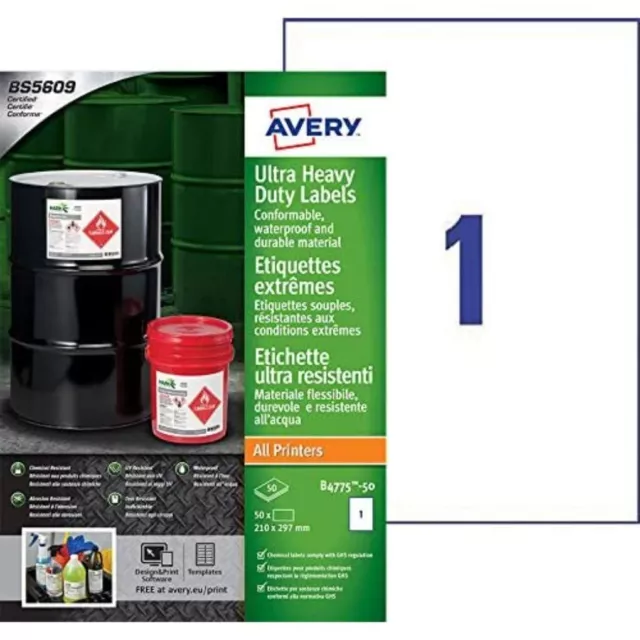 Avery B4775-50 (210 x 297mm) Extra Strong Adhesive, Ultra Heavy Duty Industrial