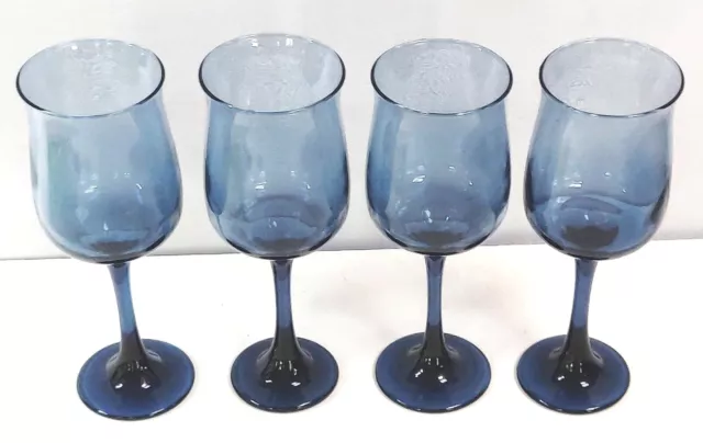 Set (4) Libbey Tulip Connoisseur Water Wine Goblets 8.25" Dusky Blue Glasses VTG