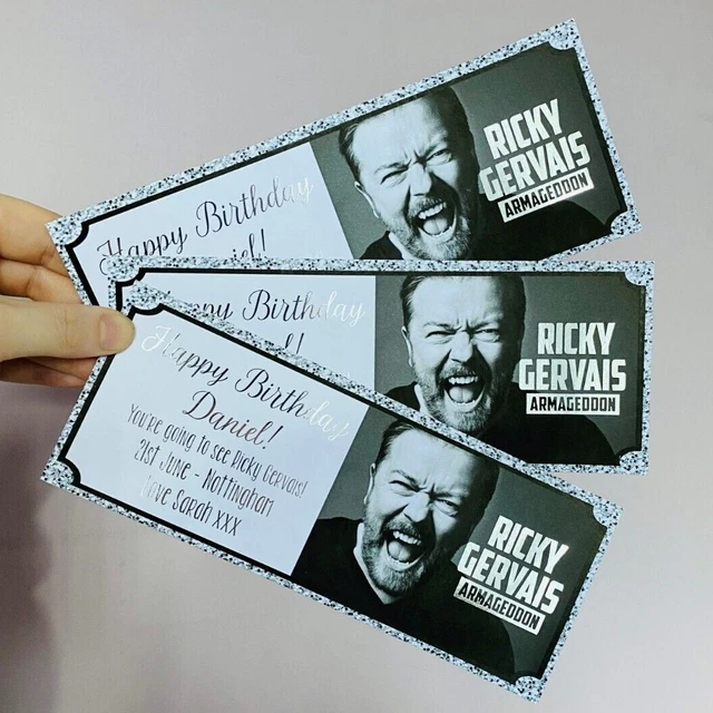 RICKY GERVAIS ARMAGEDDON Tour anniversaire 2023 billet surprise cadeau