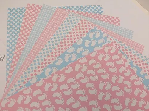 Gemustert Karte A4 300gsm 1-Sided Baby Füße, Gingham, Gepunktet Pink oder Blau