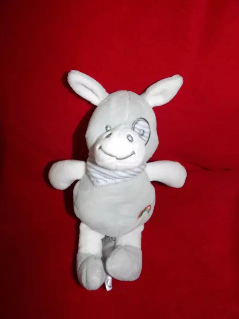 Peluche Doudou Grelot Ane Blanc Gris et Rose Tom & kiddy Bisous d’Ange