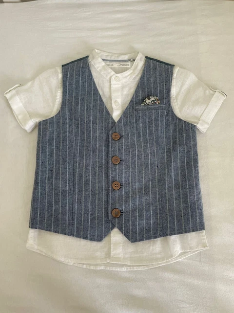 Giacca Gilet Vita Ragazzi NEXT Età 2-3 Biancheria e Camicia Maniche Corta Set NUOVO