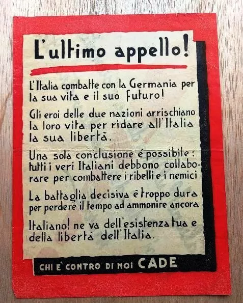 Volantino Di Propaganda Rsi  Richiamo L’ultimo Appello  Originale Raro