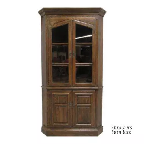 Ethan Allen Royal Charter Oak Jacobean Corner Cabinet Hutch Display Curio 220 Ethan Allen Royal Charter Oak Jacobean Corner Cabinet Hutch Display Curio 220