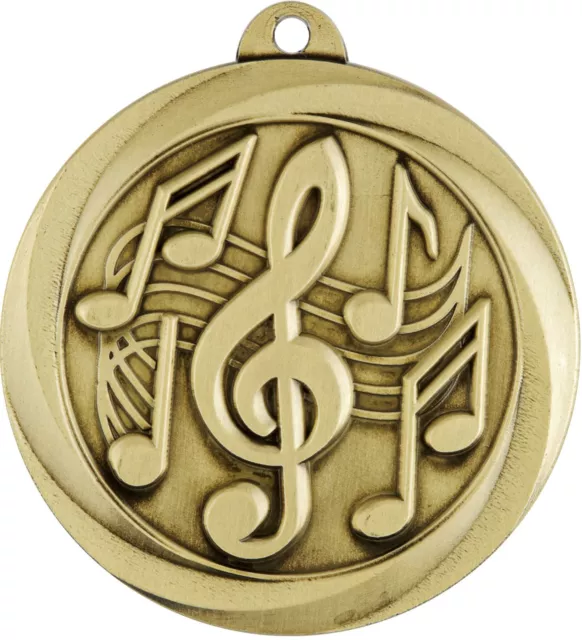 Music / Singing / Karaoke Medal Antique Gold 50mm With Neck Ribbon Engraved FREE