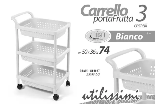 Carrello Cucina Porta Frutta Con Ruote In Plastica Bianco 50*36*74 Cm Mah-814167