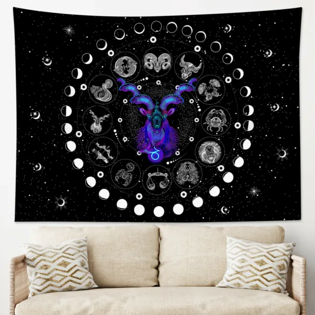 Moon Phase Constellation Capricorn Tapestry Wall Hanging for Living Room Bedroom