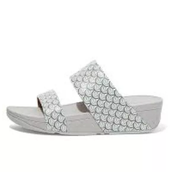 FitFlop Olive Wave Print Slides Pewter Grey Women's Size 11 EU 43