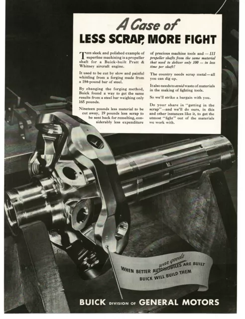 1943 Buick Pratt Whitney Engine Propeller Shaft forging WWII Print Ad