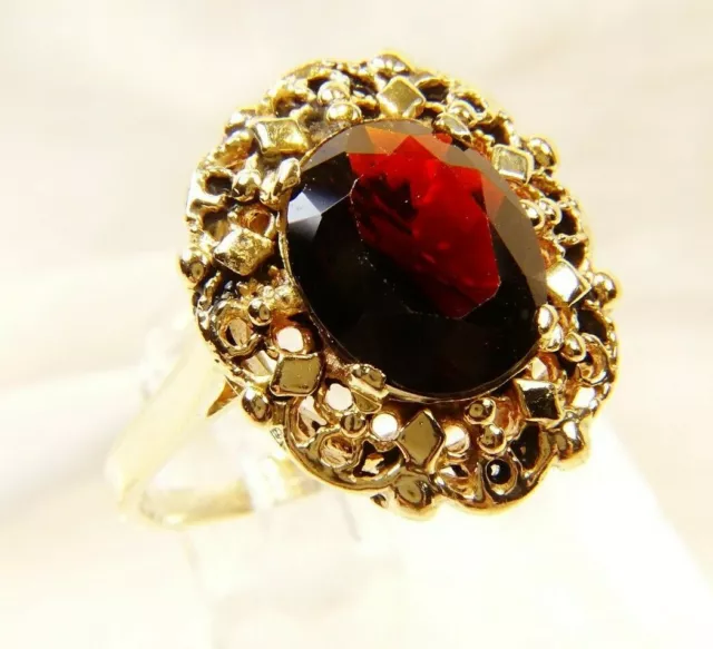 Antique 14 K Gold Large 5 ct Garnet Victorian Art Deco Sz 8.5 Cocktail Ring