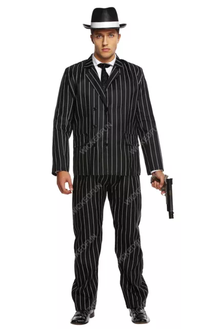 Adult Mens Godfather Gangster Boss Costume 1920's Mafia Boss Suit Fancy  Dress UK