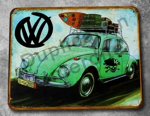 Plaque Métal Publicitaire Volkswagen Coccinelle – 20x30 Cm – Décoration Murale Rétro