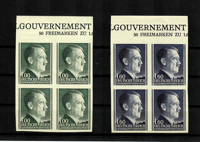 Generalgouvernement GG: MiNr. 86U+88U im Viererblock vom Oberrand, postfrisch