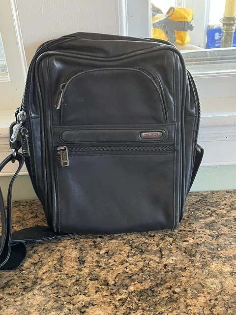 Tumi Distressed Black Leather Crossbody Bag # 92100D4