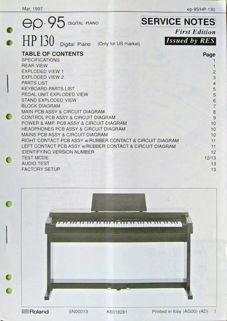 Roland EP-95 HP-130 Piano Numérique Clavier Original Service Manuel Schem. Livre