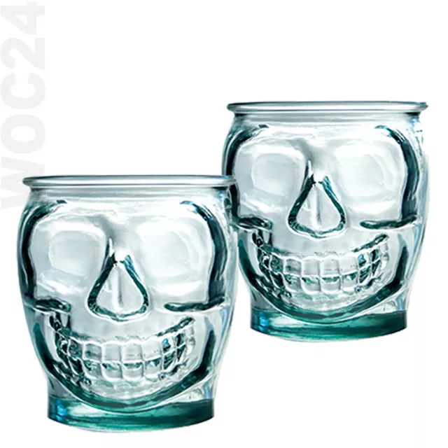 2 x 400 ml Skull Totenkopf Cocktail Longdrink Gläser Glas Trinkgläser Recycling