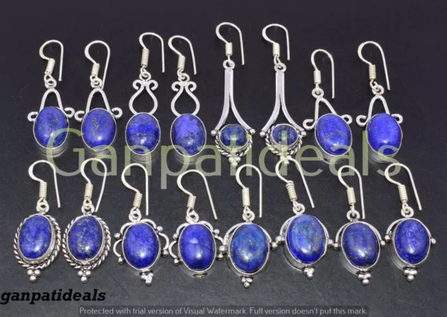 Christmas Sale! Lapis Lazuli Gemstone Earring Lot 925 Sterling Silver Plated Lot