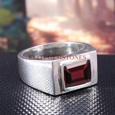 APS Naturel Gemme Grenat Avec 925 Bague en Argent pour Hommes #AP451 