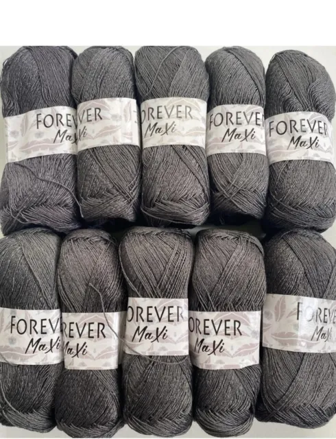 Job Lot Knitting Wool yarn To Crochet Forever Maxi 10x50g Grey 3 Ply Very Fine