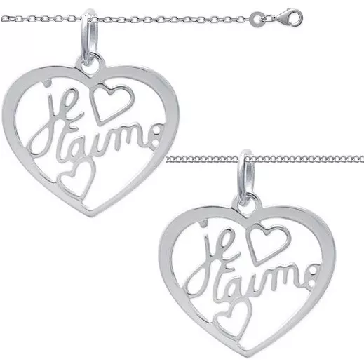 PENDENTIF COEUR Je T ' AIME MAMAN en ARGENT MASSIF NEUF + CHAINE au CHOIX