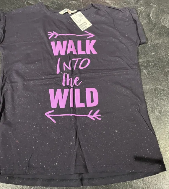 Nuova T-shirt bambina con scintilla e glitter e ""Walk Into the wild"" età 14+