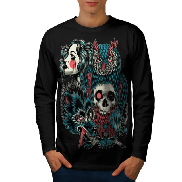 T-shirt moda uomo Wellcoda Wolf Dragon Skull maniche lunghe, grafica