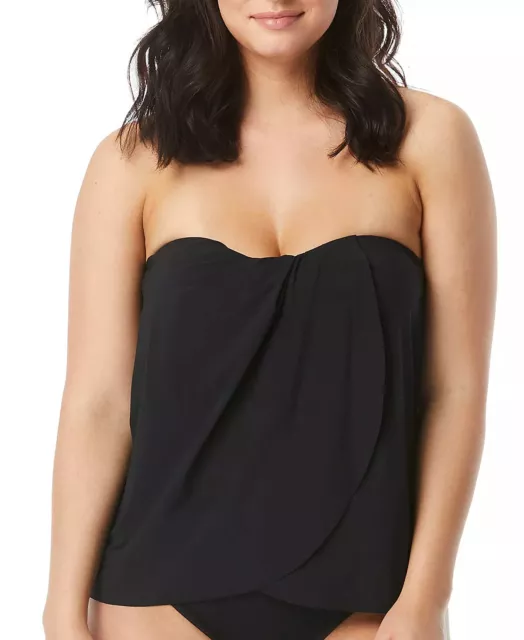 COCO REEF CONTOURS Bandeau Tankini Swim Top Black Size 8/32D $88 - NWT