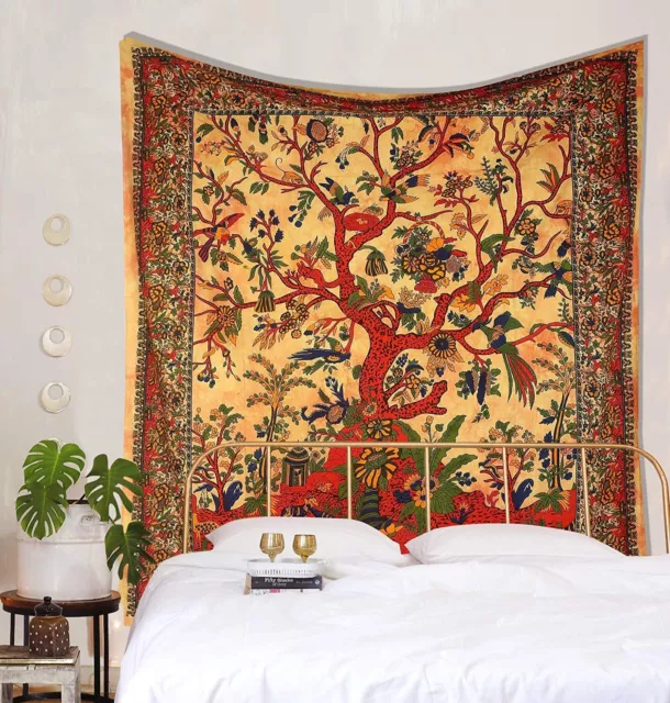 Indian Yellow Tree Of Life Tapestry Wall Hanging Tapestry Bohemian Tapestry